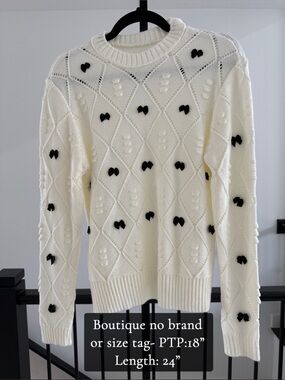 Boutique Ivory Knit Sweater with Black Bow Accents